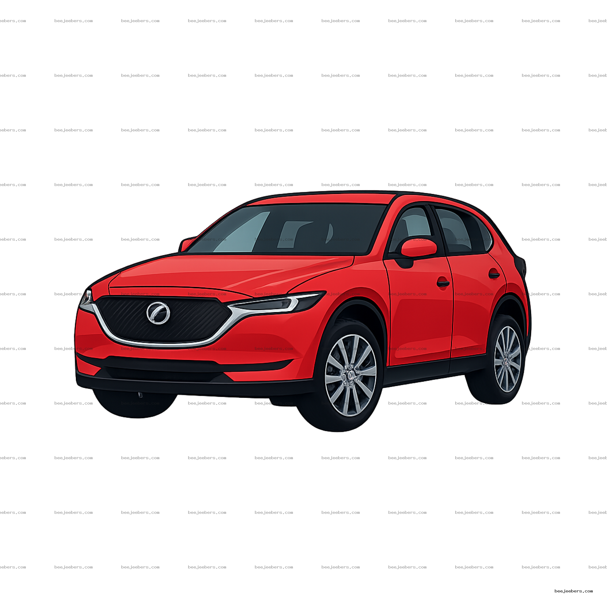 Clean vector illustration of red SUV car front-side view with transparent background