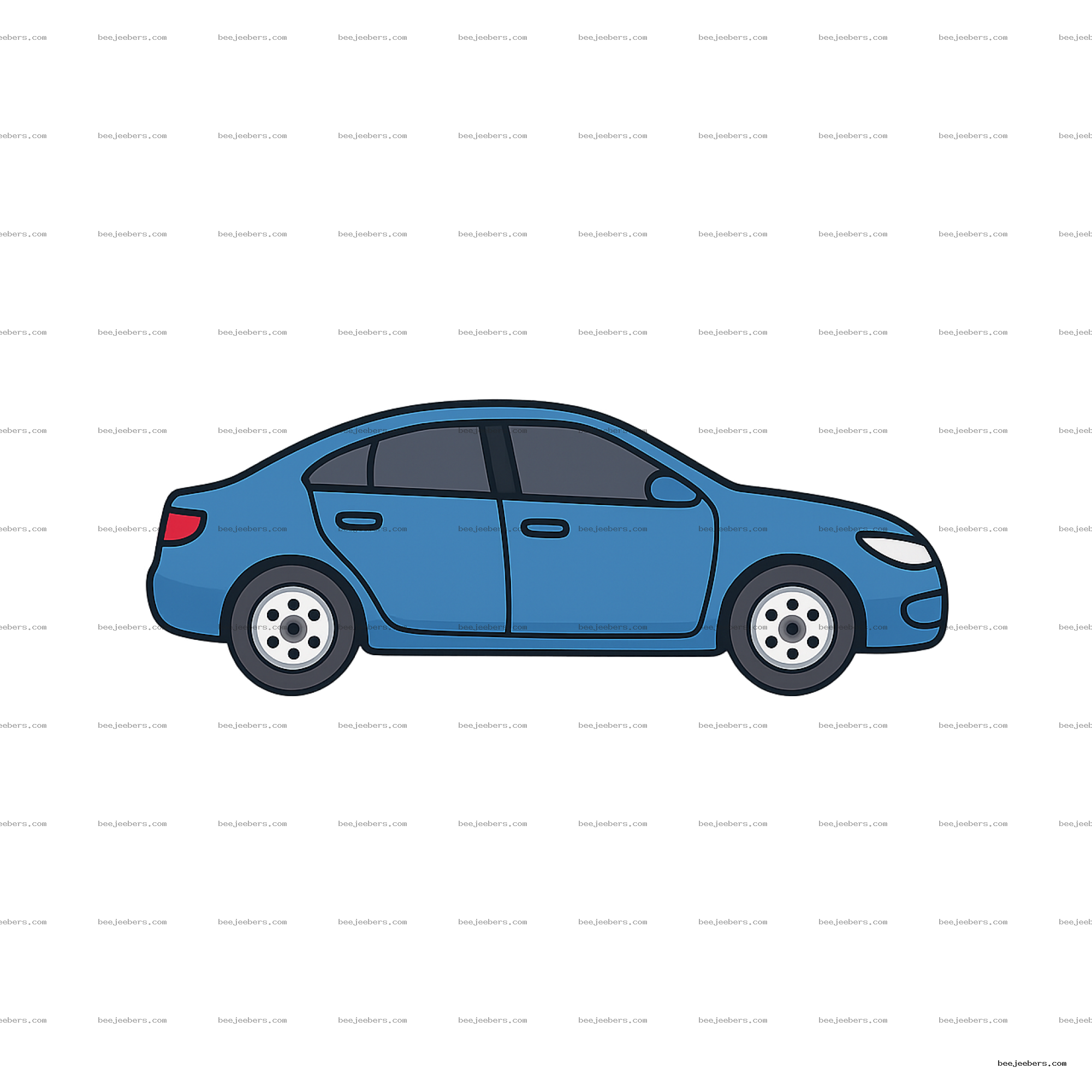 Clean vector illustration of a blue compact car side view with transparent background