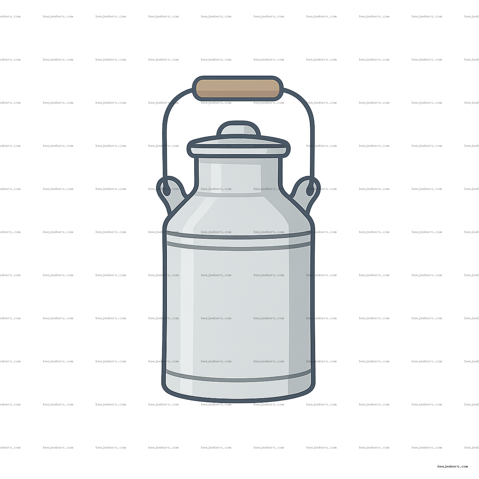 Clean vector illustration of a vintage metal milk can with lid and wooden handle on transparent background