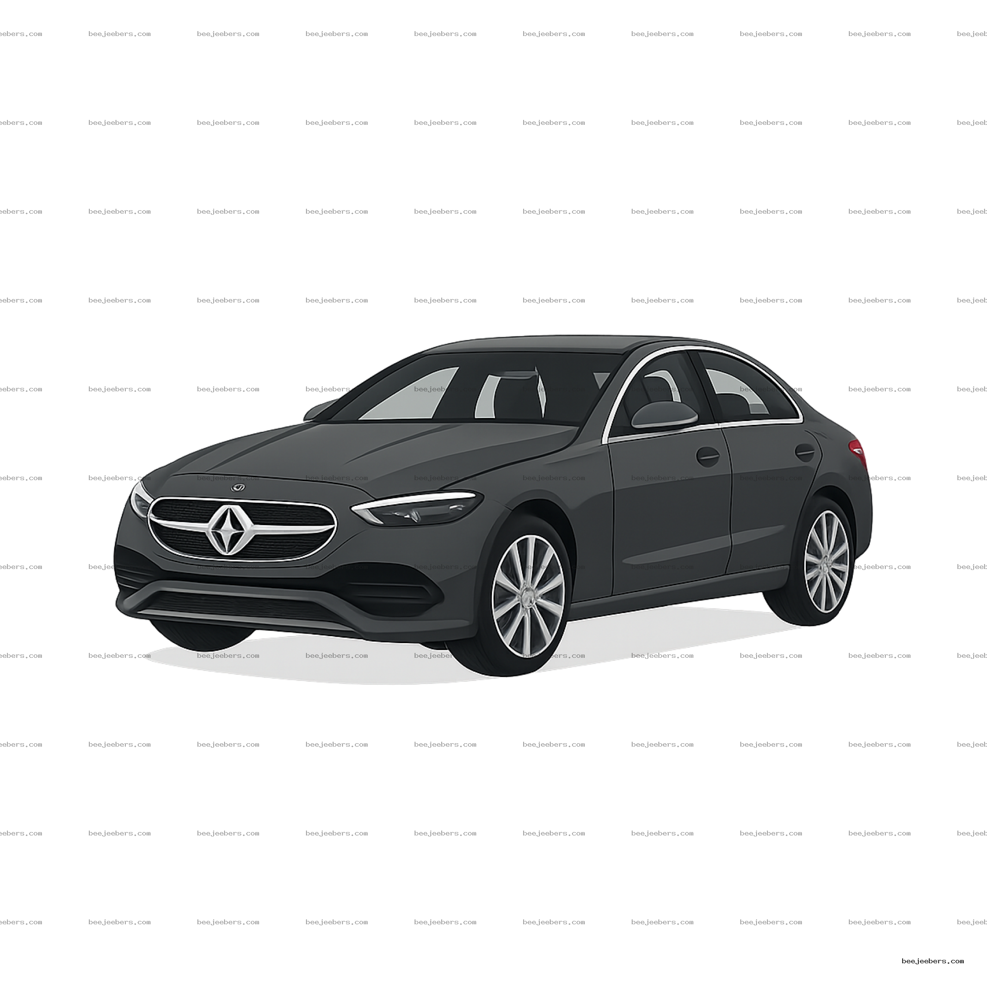 Clean vector PNG of a black luxury sedan car shown from front-side angle on transparent background