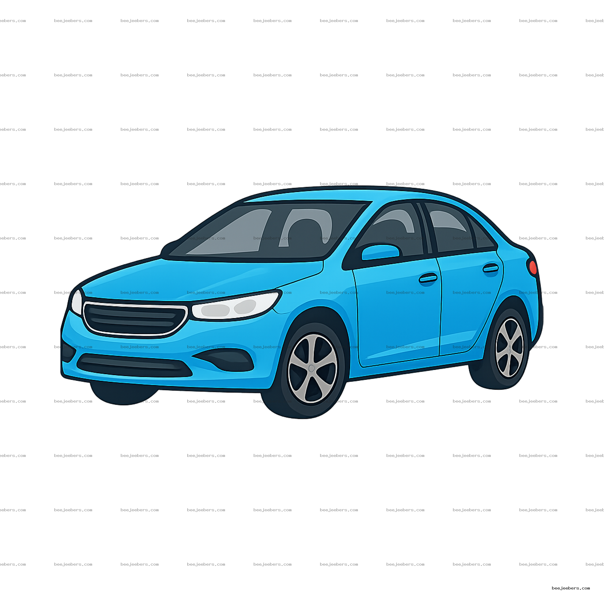 Clean vector illustration of a blue compact car from front-side angle with transparent background