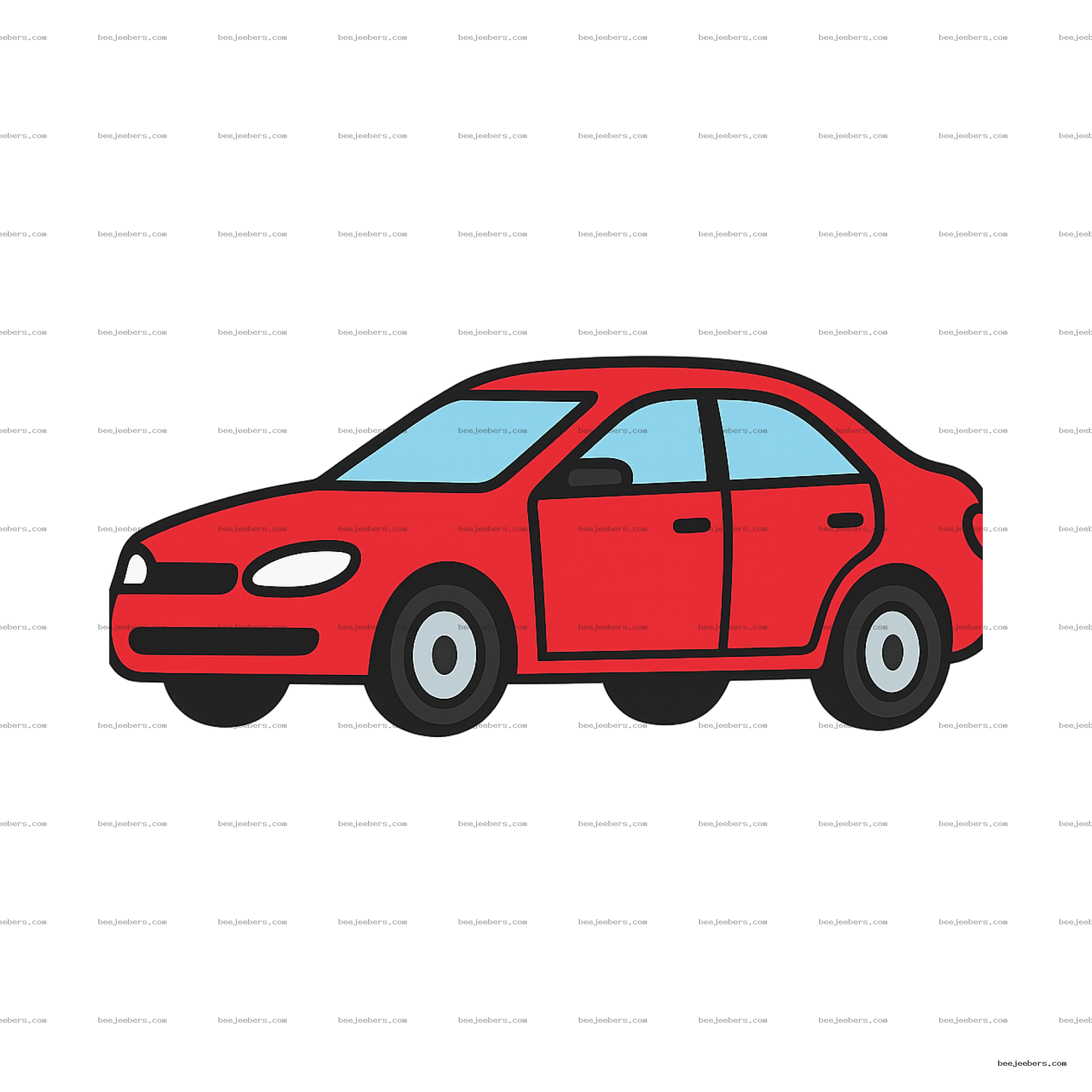 Clean red car vector illustration with blue windows and transparent background