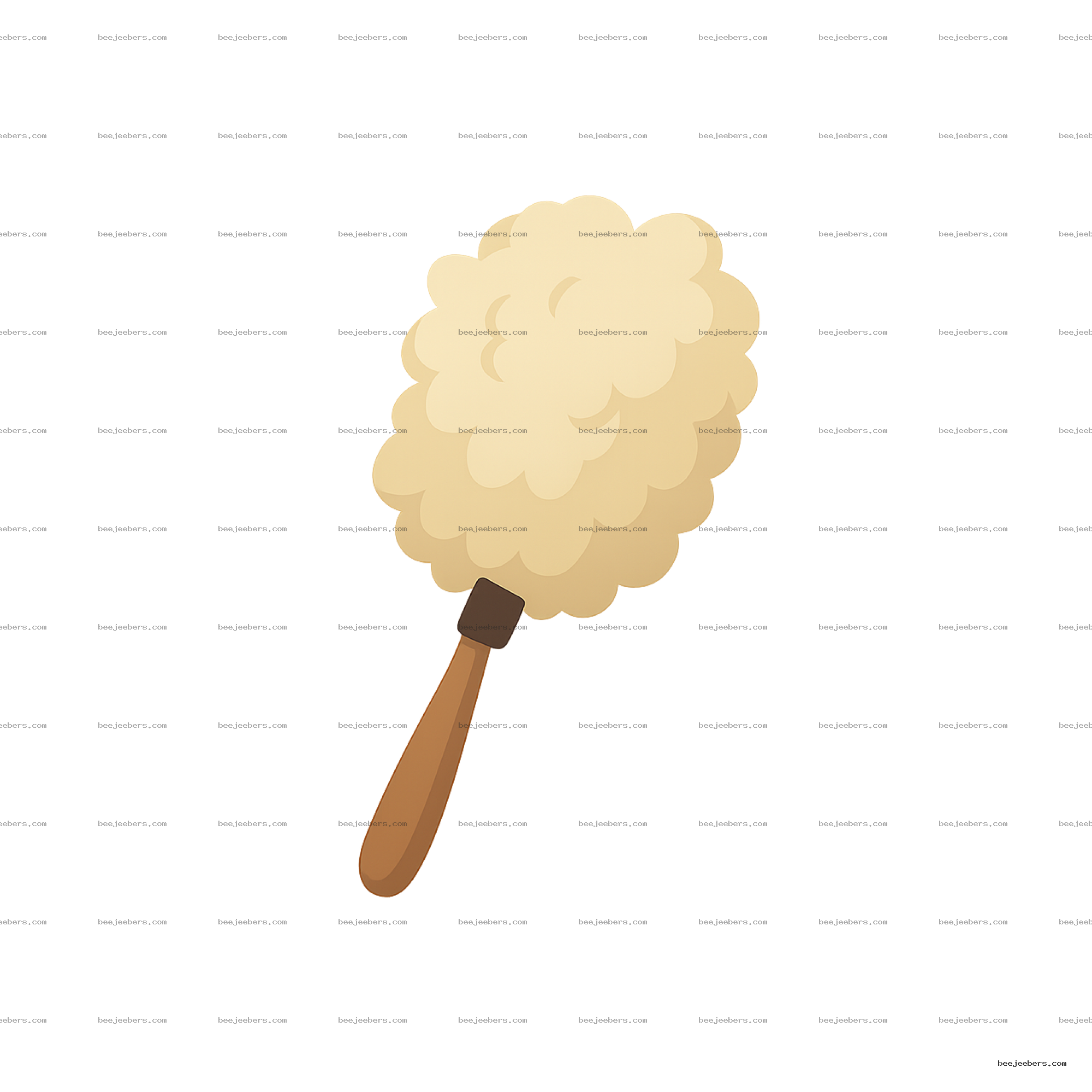 Clean vector illustration of a beige fluffy duster with brown handle on transparent background