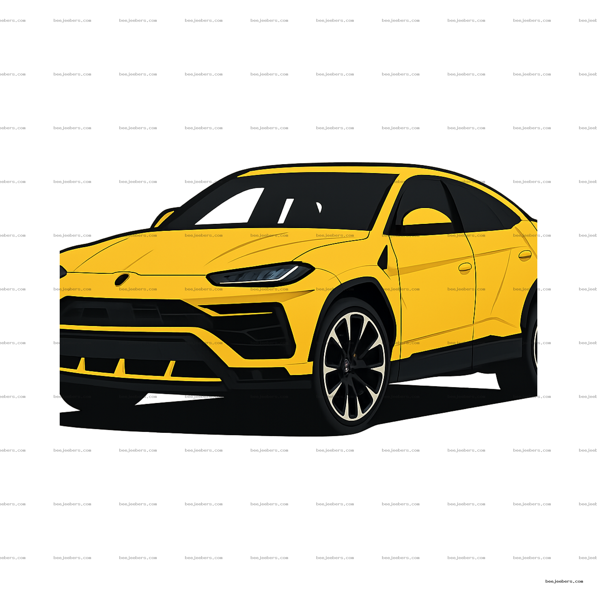 Yellow Lamborghini Urus SUV vector illustration on transparent background