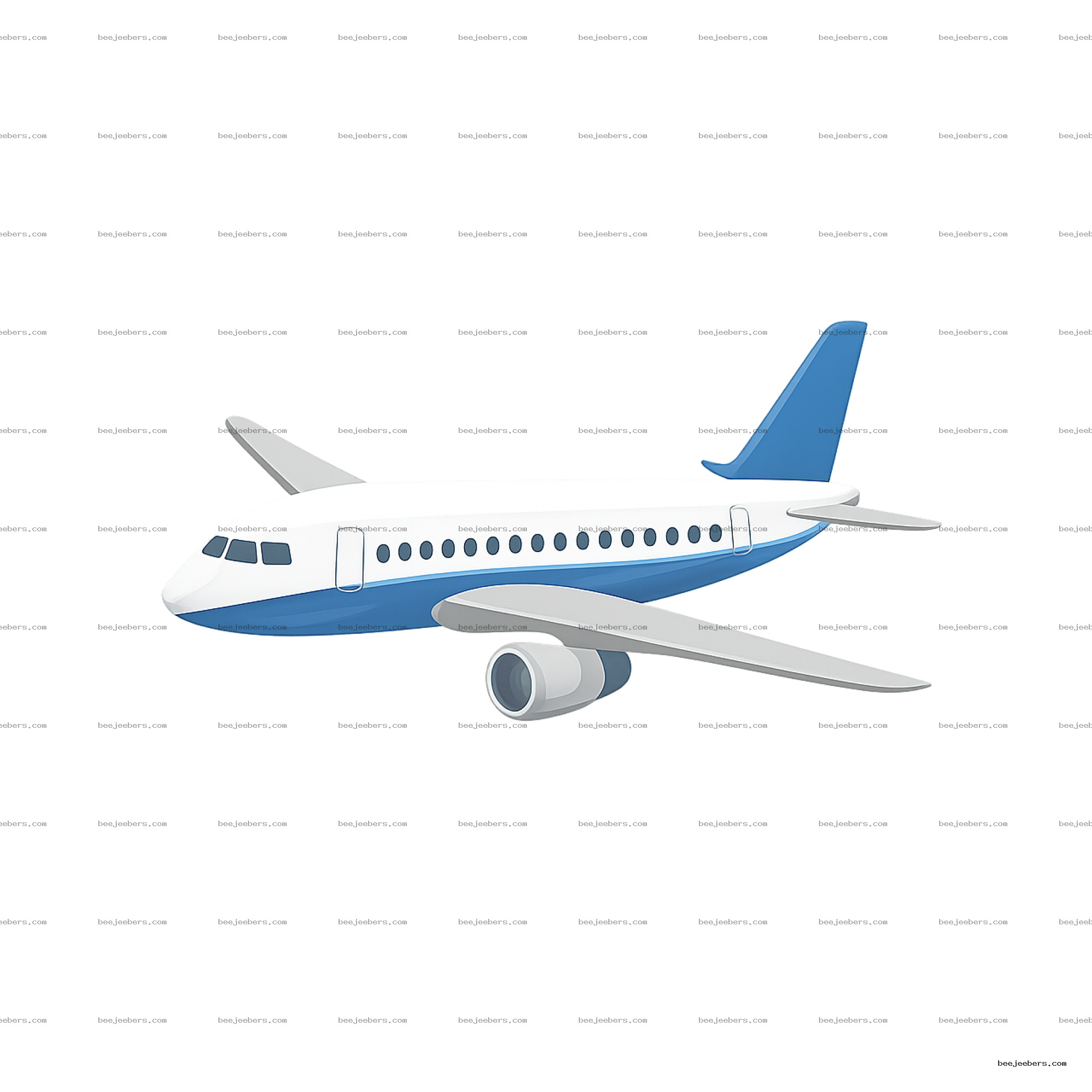 Side view vector illustration of a modern commercial airplane with blue and white colors on transparent background