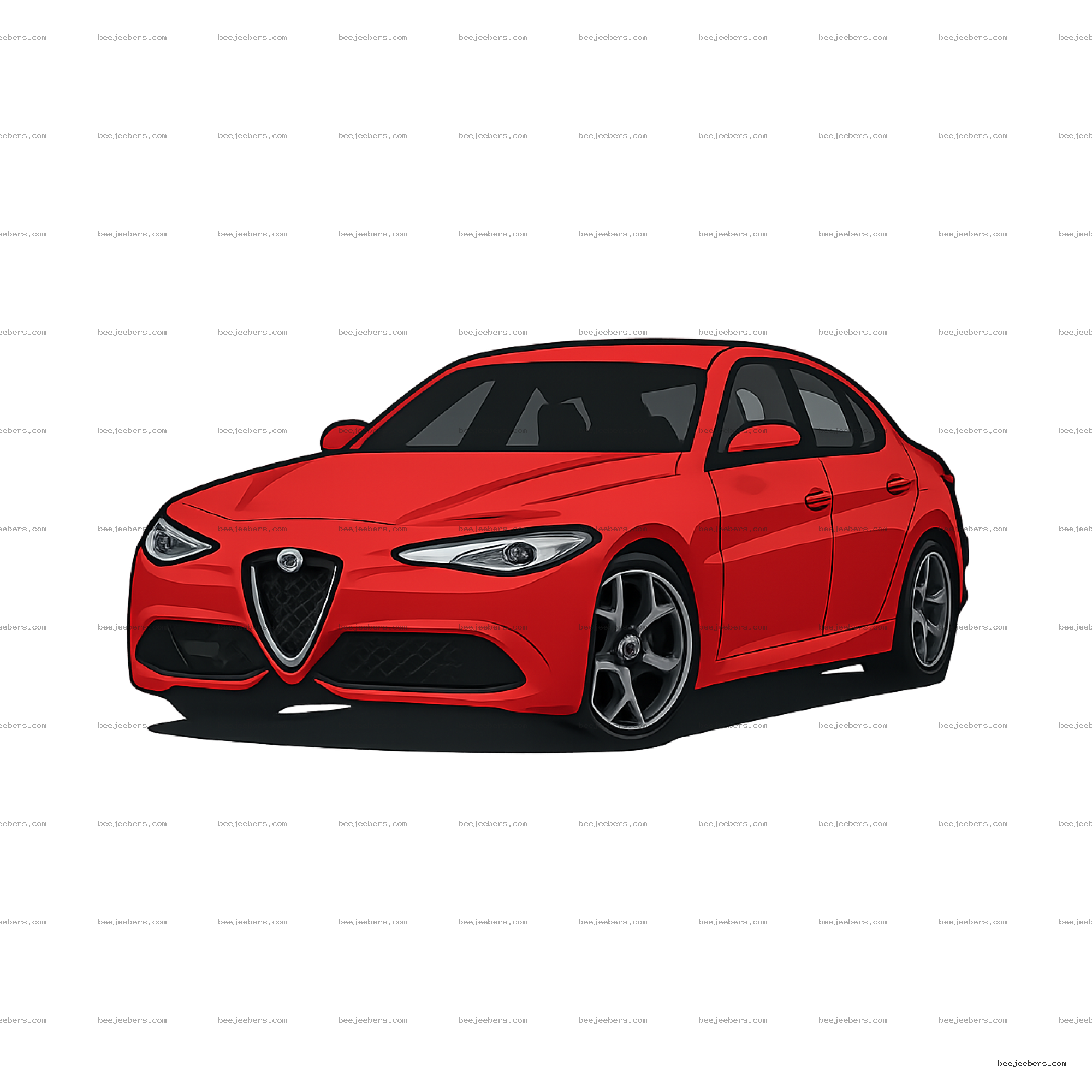 Clean vector PNG illustration of a red Alfa Romeo car showing front and side