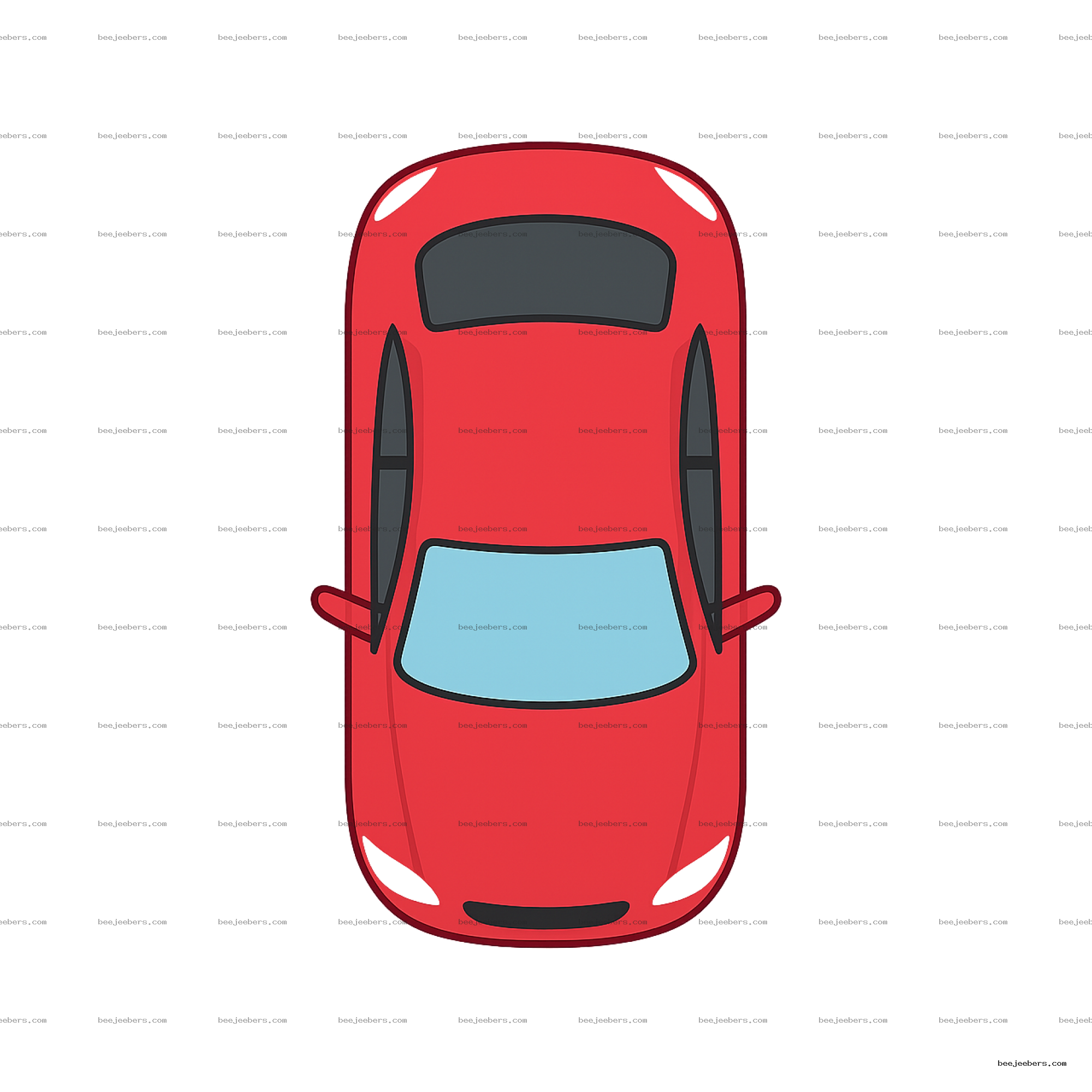 Red car top view vector PNG with transparent background in clean style