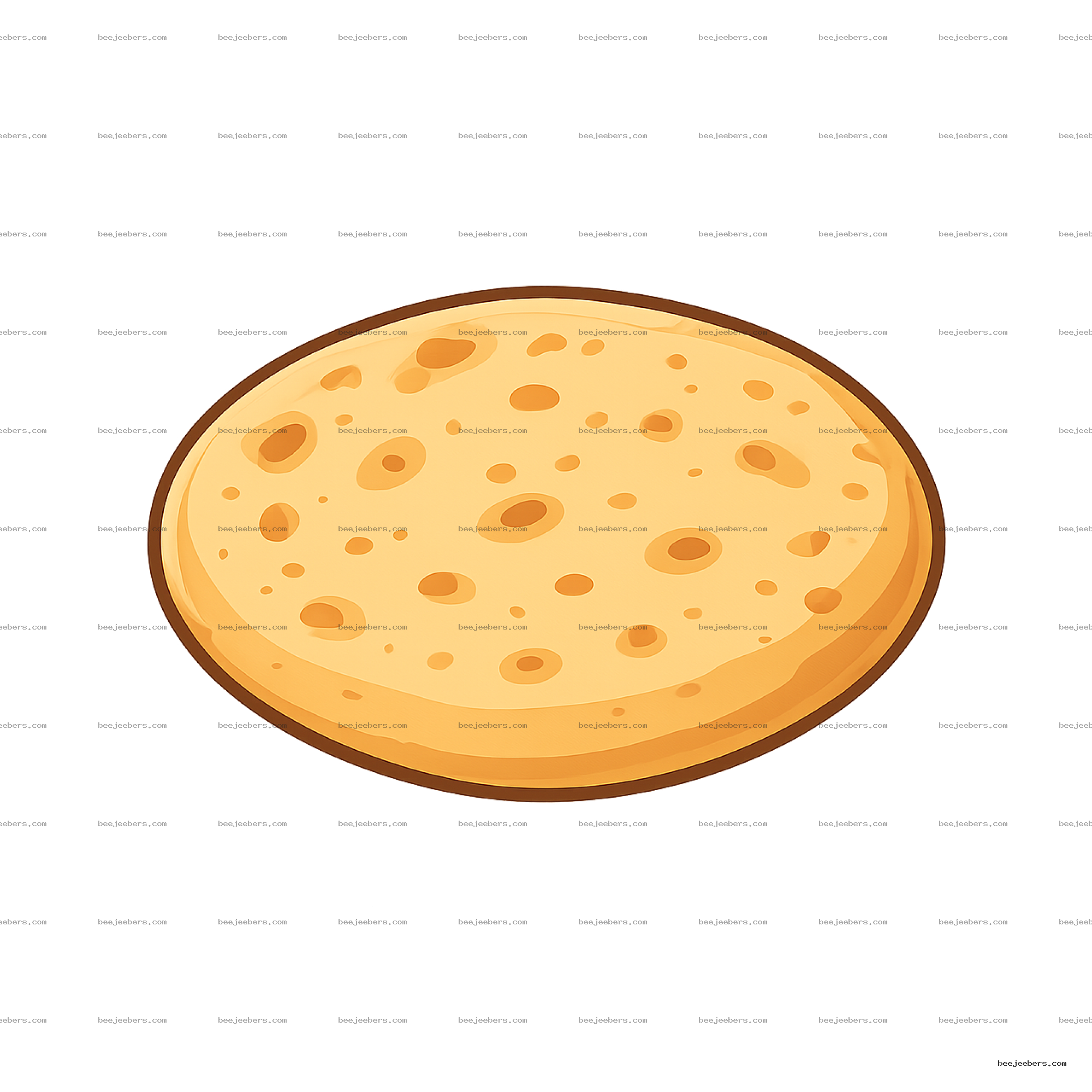 Vector illustration of round pita bread with brown spots and crust on transparent background.