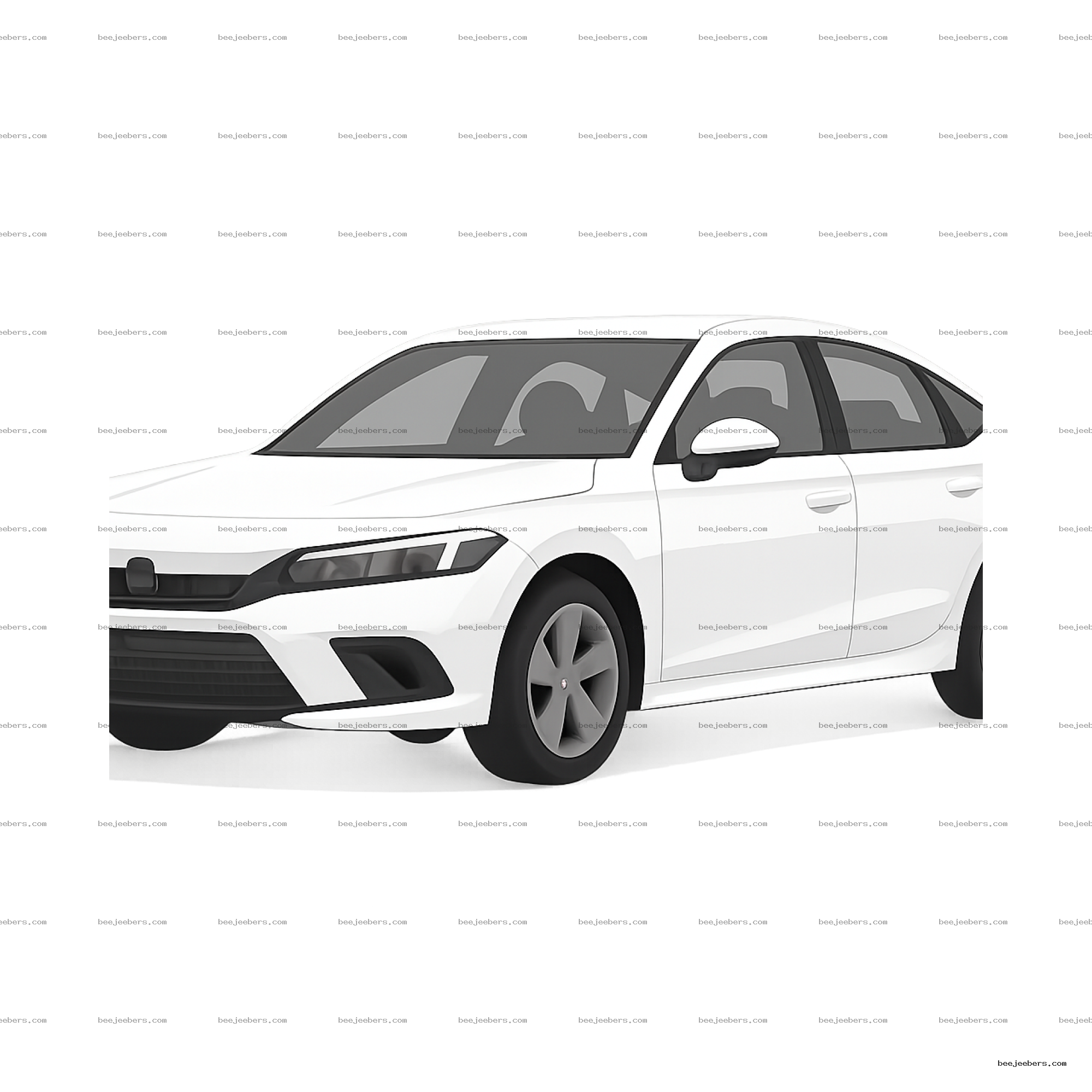 Clean vector illustration of a white sedan car side-front view with transparent background