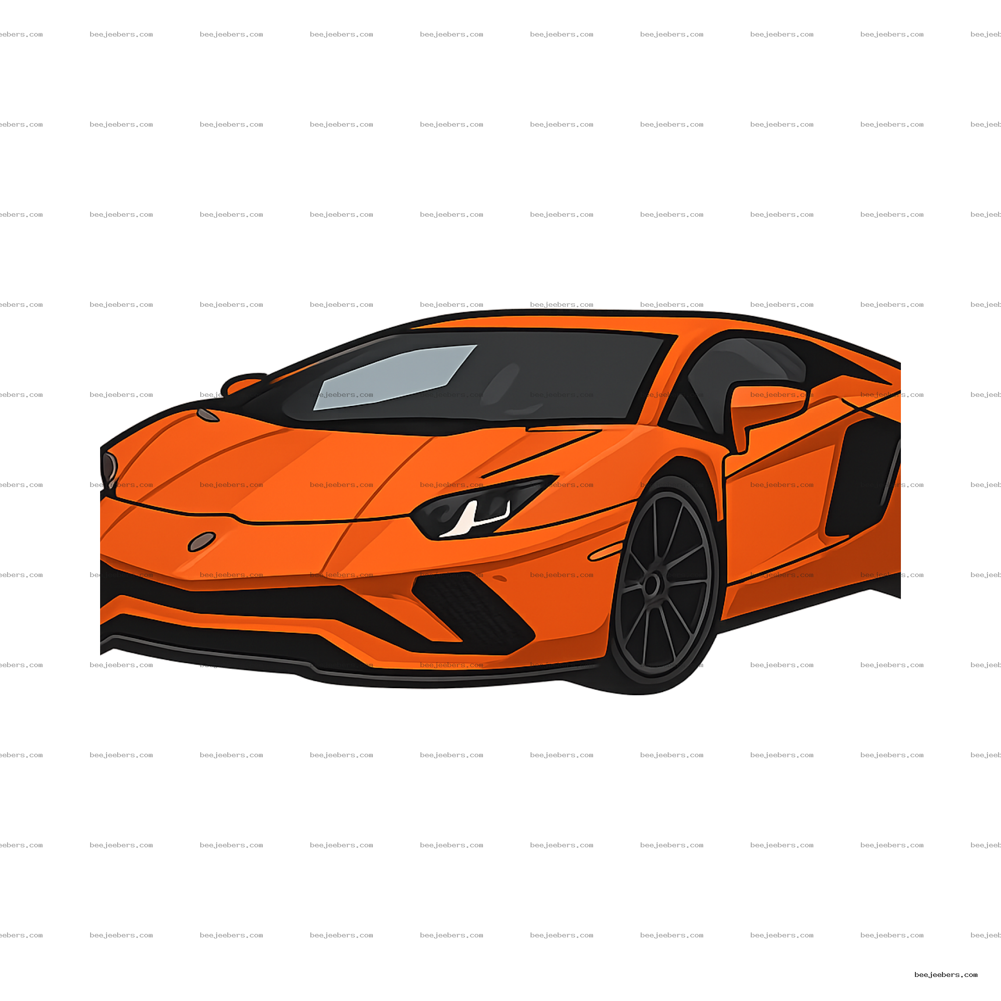 Vector illustration of an orange Lamborghini Aventador sports car on a transparent background